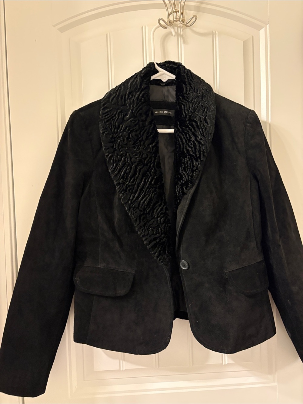 Valerie Stevens Black Suede Jacket with Textured Shawl Collar